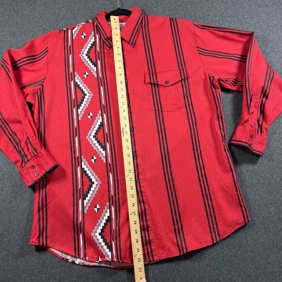 Roper Border Western VTG 90s Shirt Red & Black Aztec Striped Mens XL USA - Picture 3 of 16